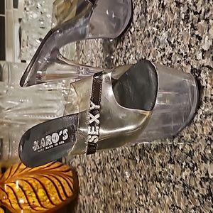 Vintage, Karo Designer Platform Shoes, 6" Heel,  Clear on Clear, Sz 9, 3 lbs.